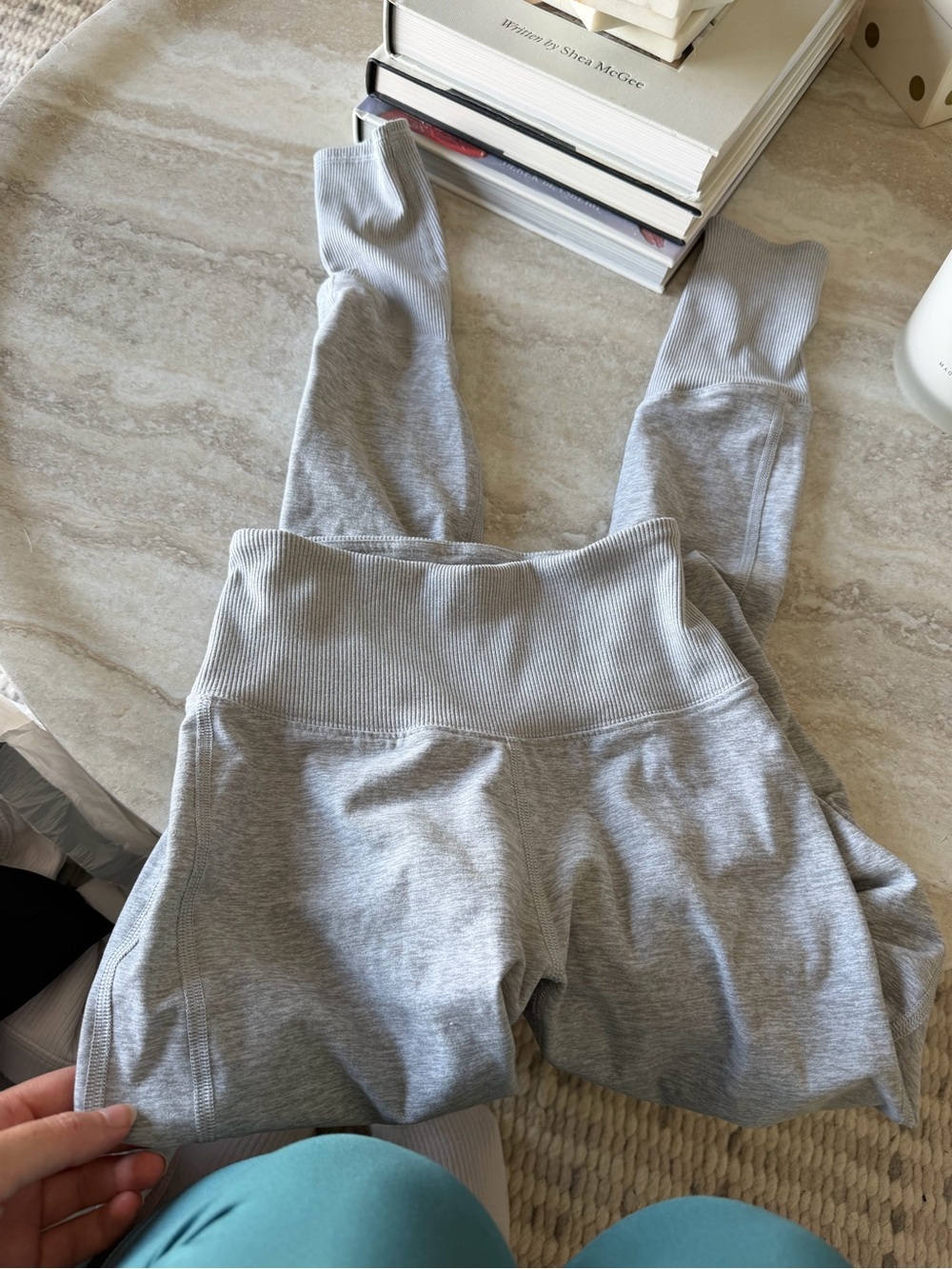 Alo Light Gray Ribbed High-Waist Leggings